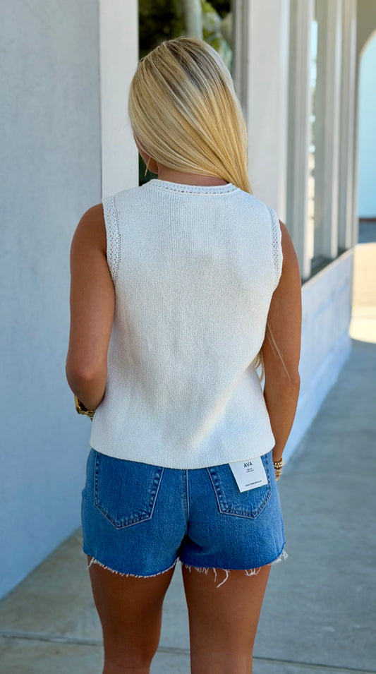 Gold Button Down Sweater Vest, Ivory