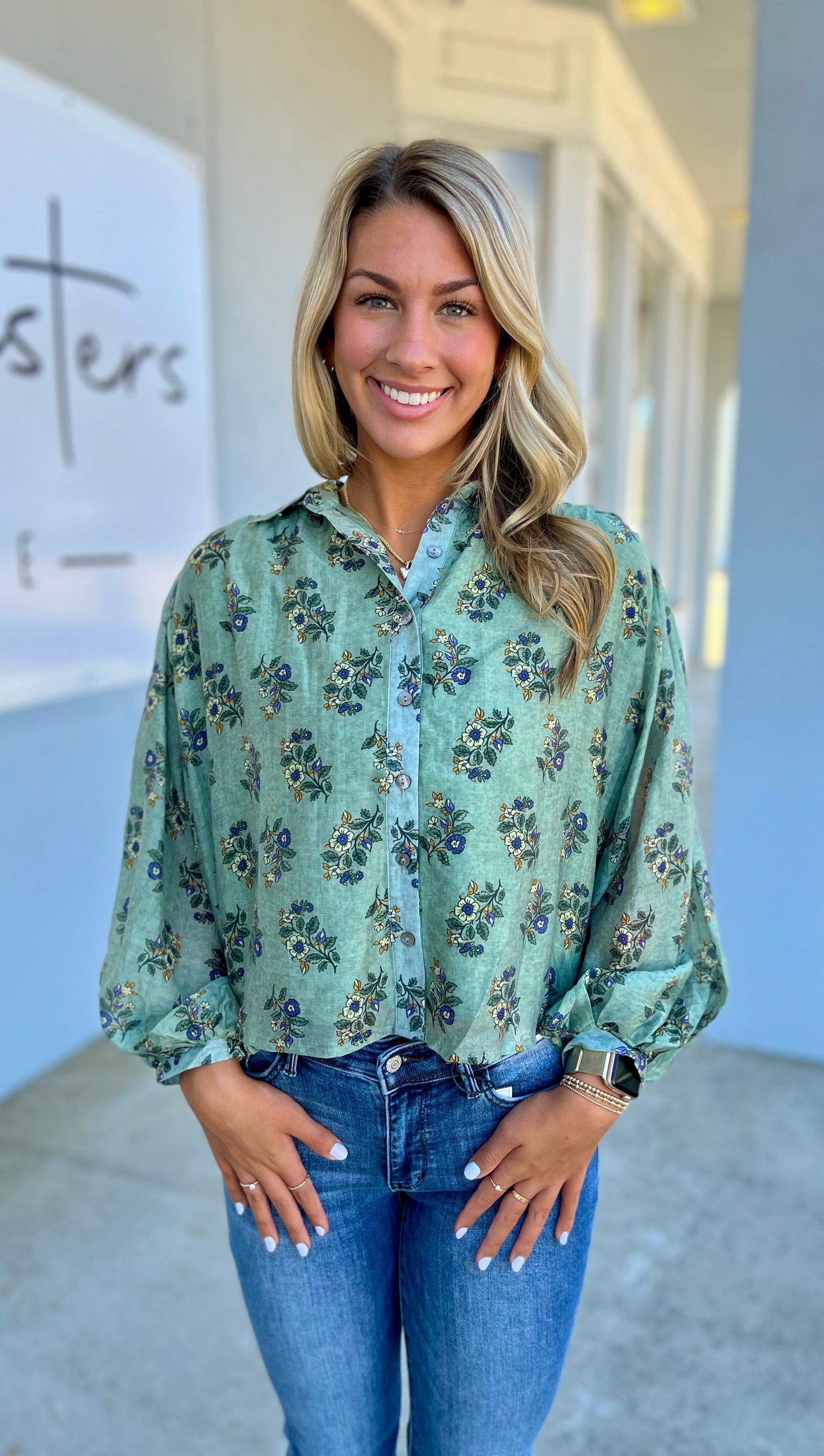 Dark Sage Floral Blouse