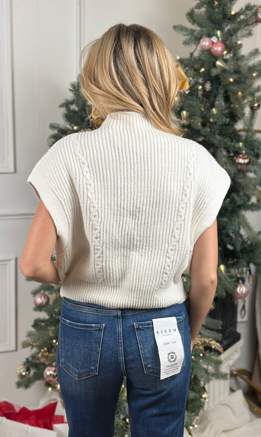 Off White Mock Neck Cropped Sweater