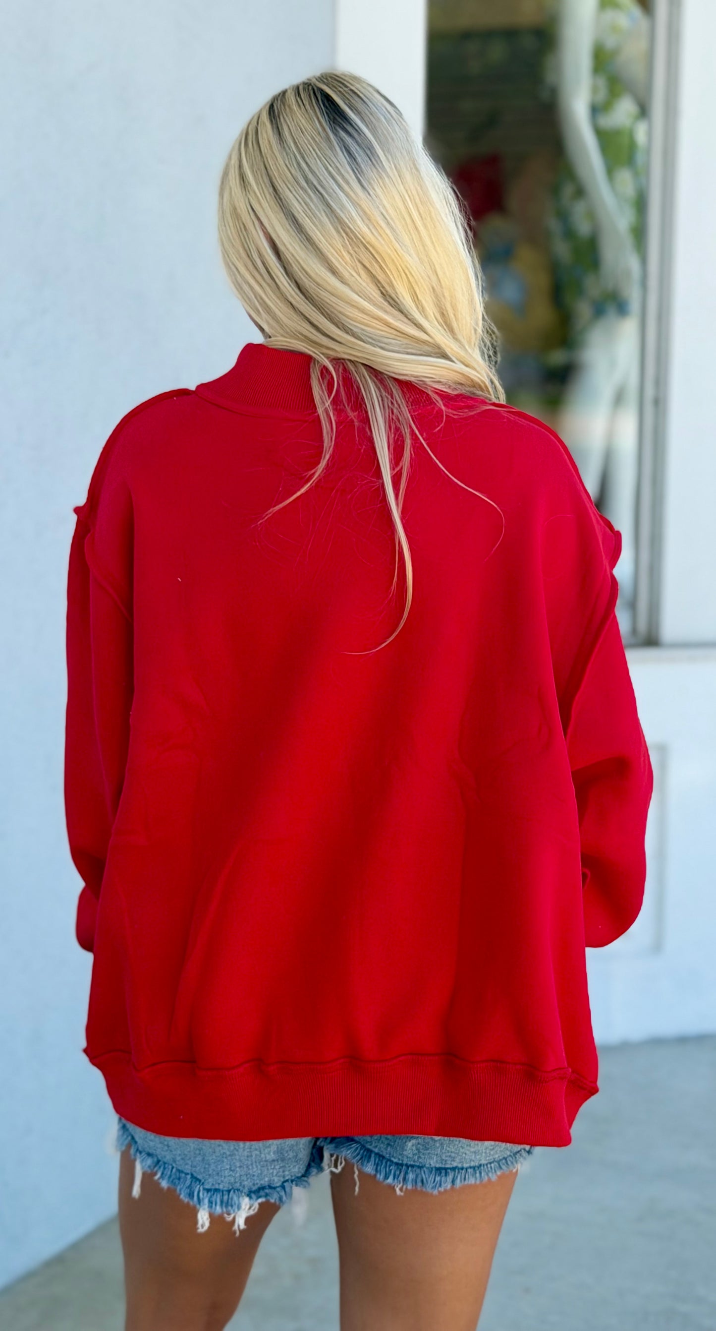 USA and Flag Reversible Mock Neck Sweatshirt Red