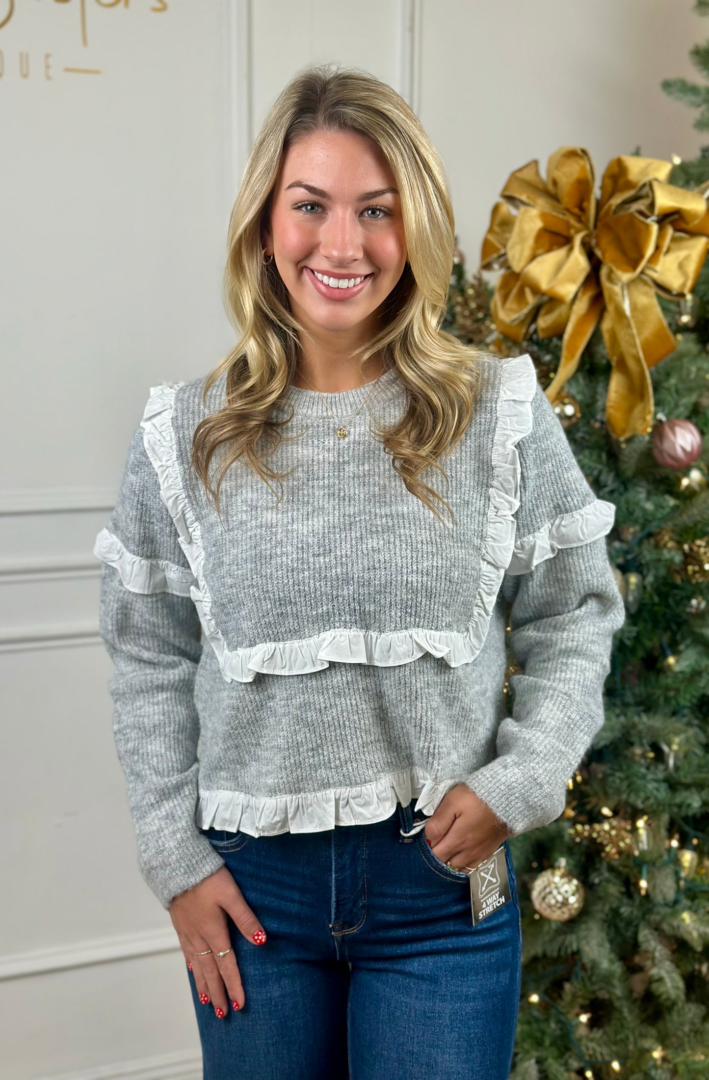 H Grey Ruffle Sweater