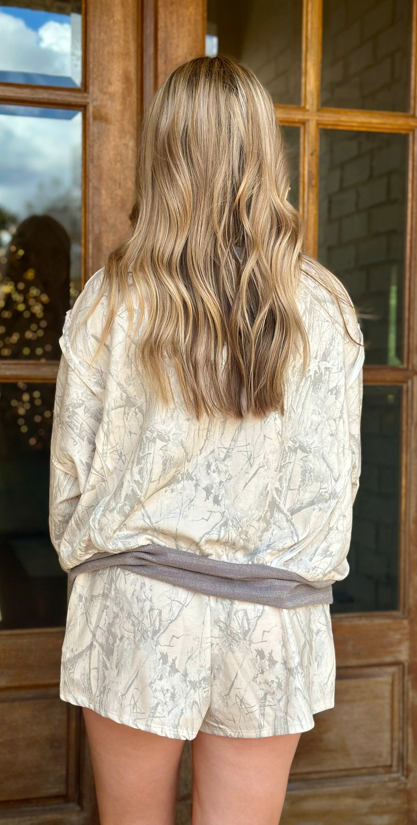 Camo Print Raw Edge Pullover