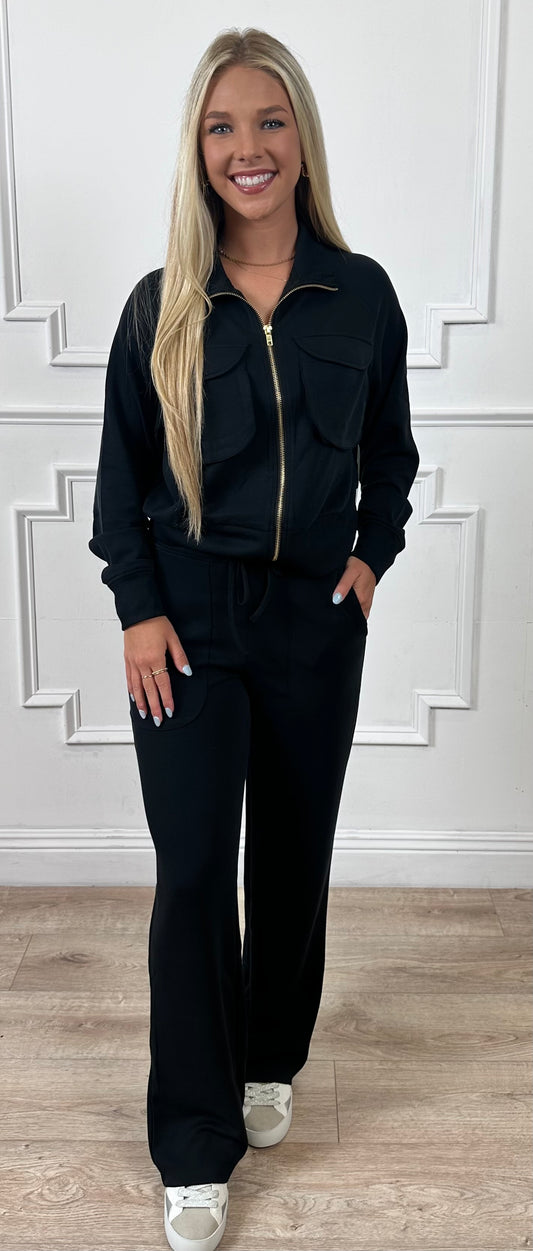 Black Cropped Zip Up Jacket