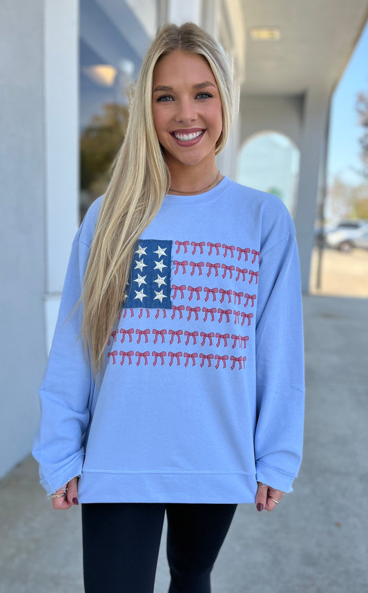 Sky Blue American Flag Pullover