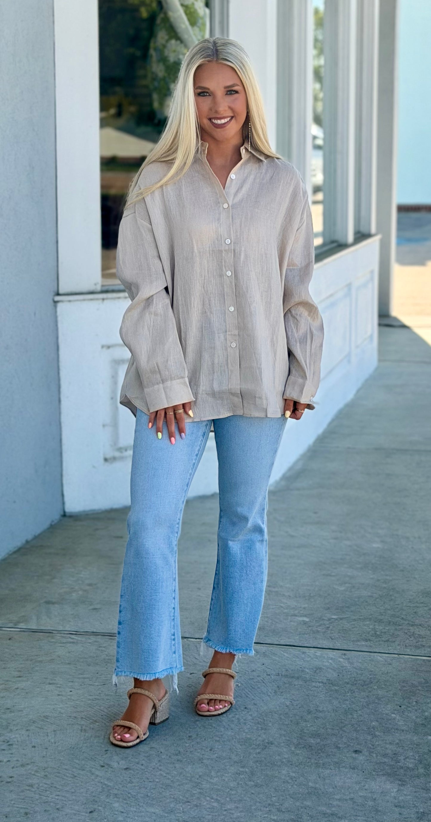 Natural Linen Button Up Top
