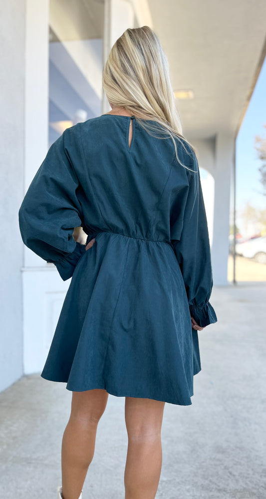 Green Long Sleeve Ruffle Dress