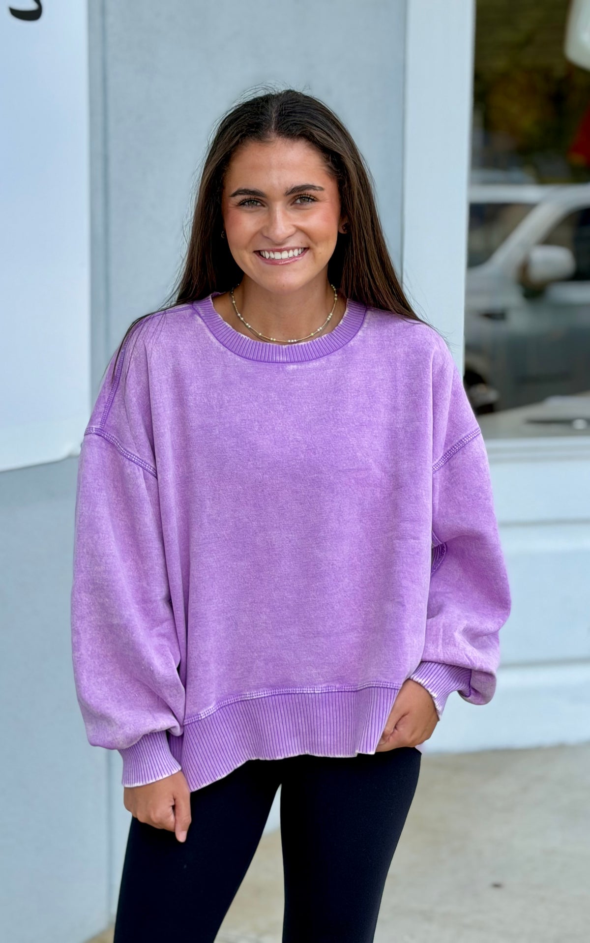 Acid Wash Fleece Pullover, B Lavender