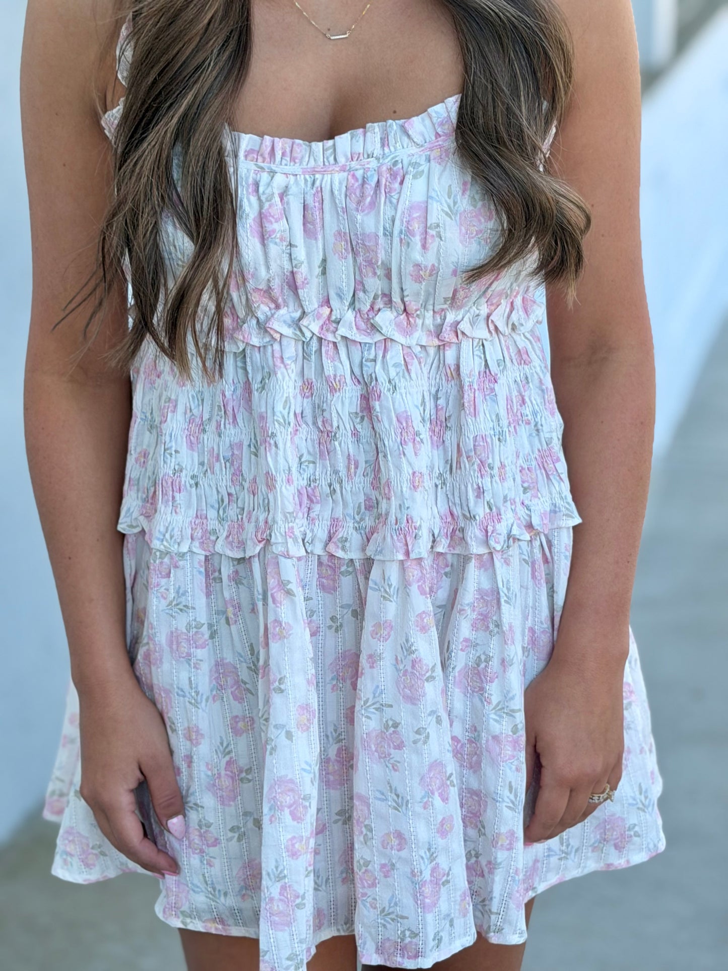 Floral Print Shirring Flare Mini Dress