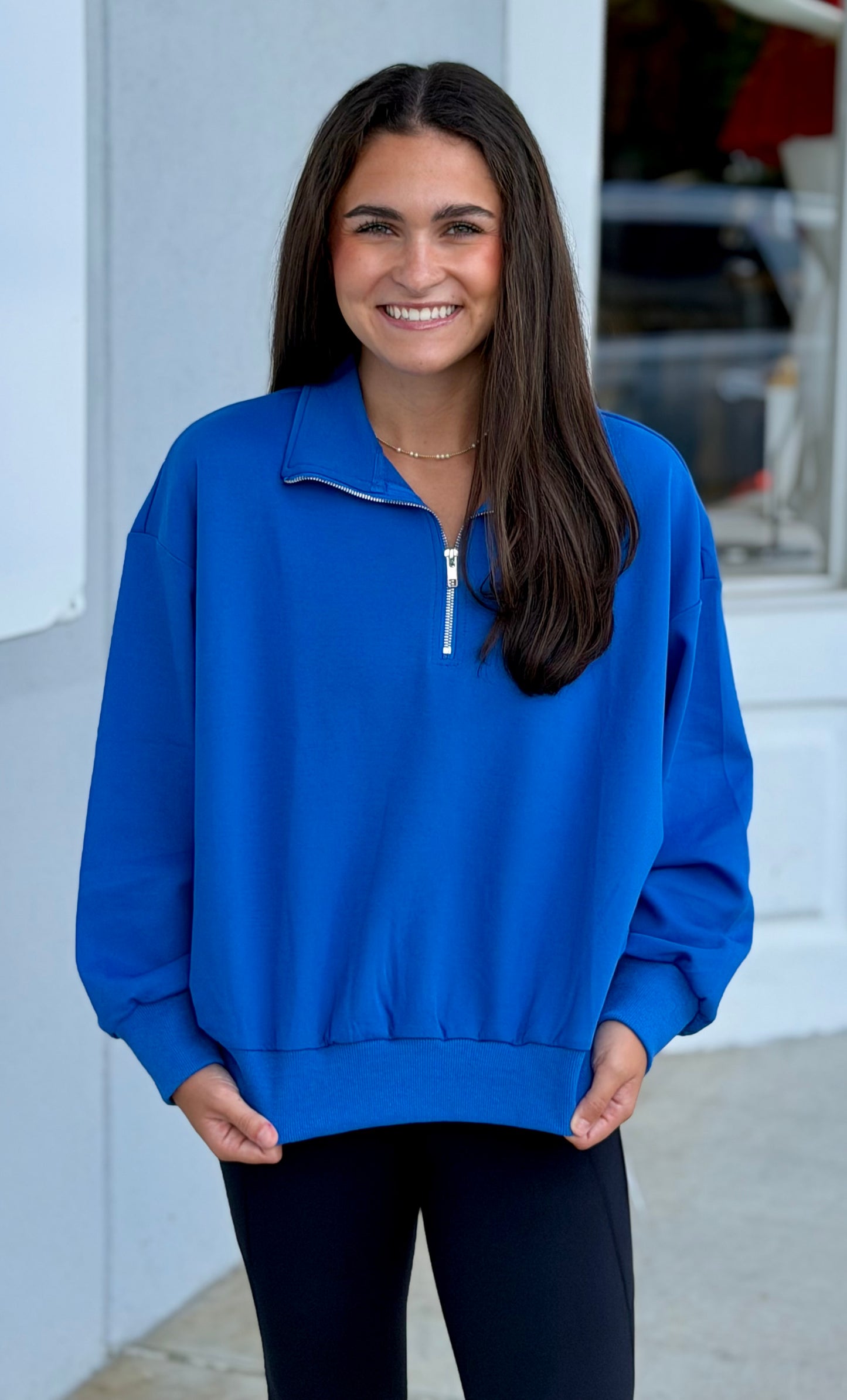 Long Sleeve Half Zip Sweatshirt, R. Blue