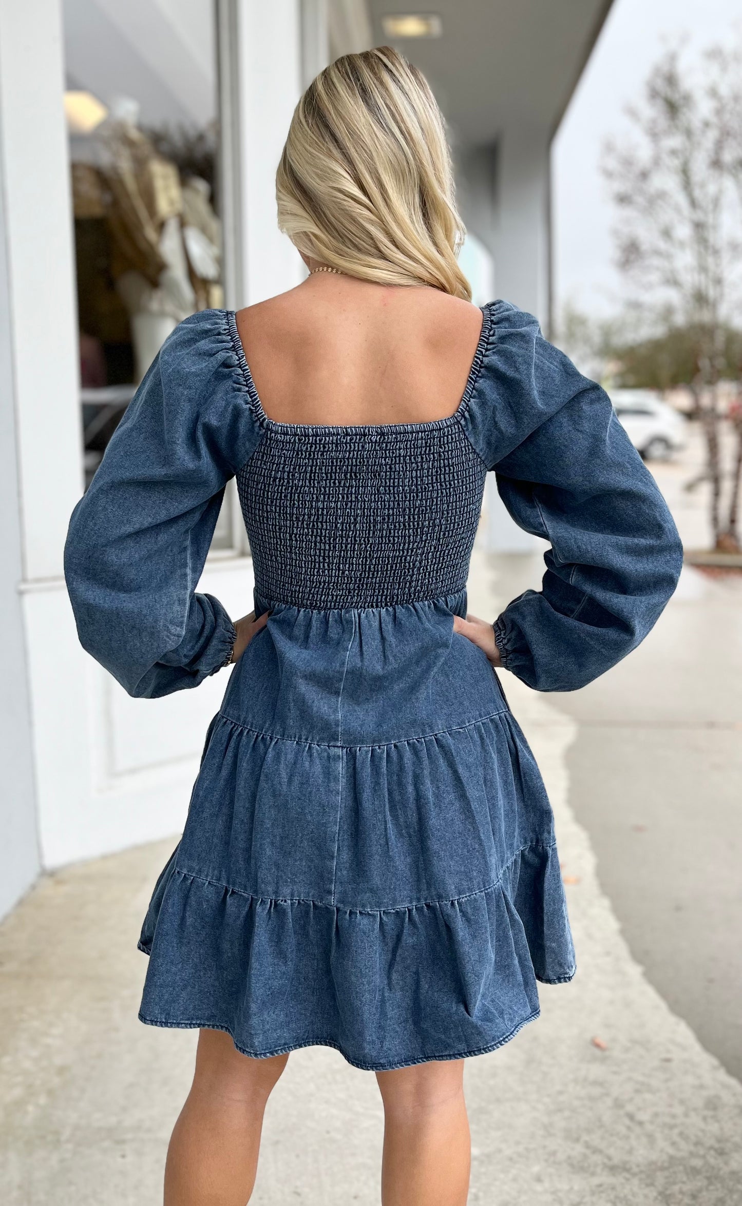 Washed Denim Long Sleeve Dress