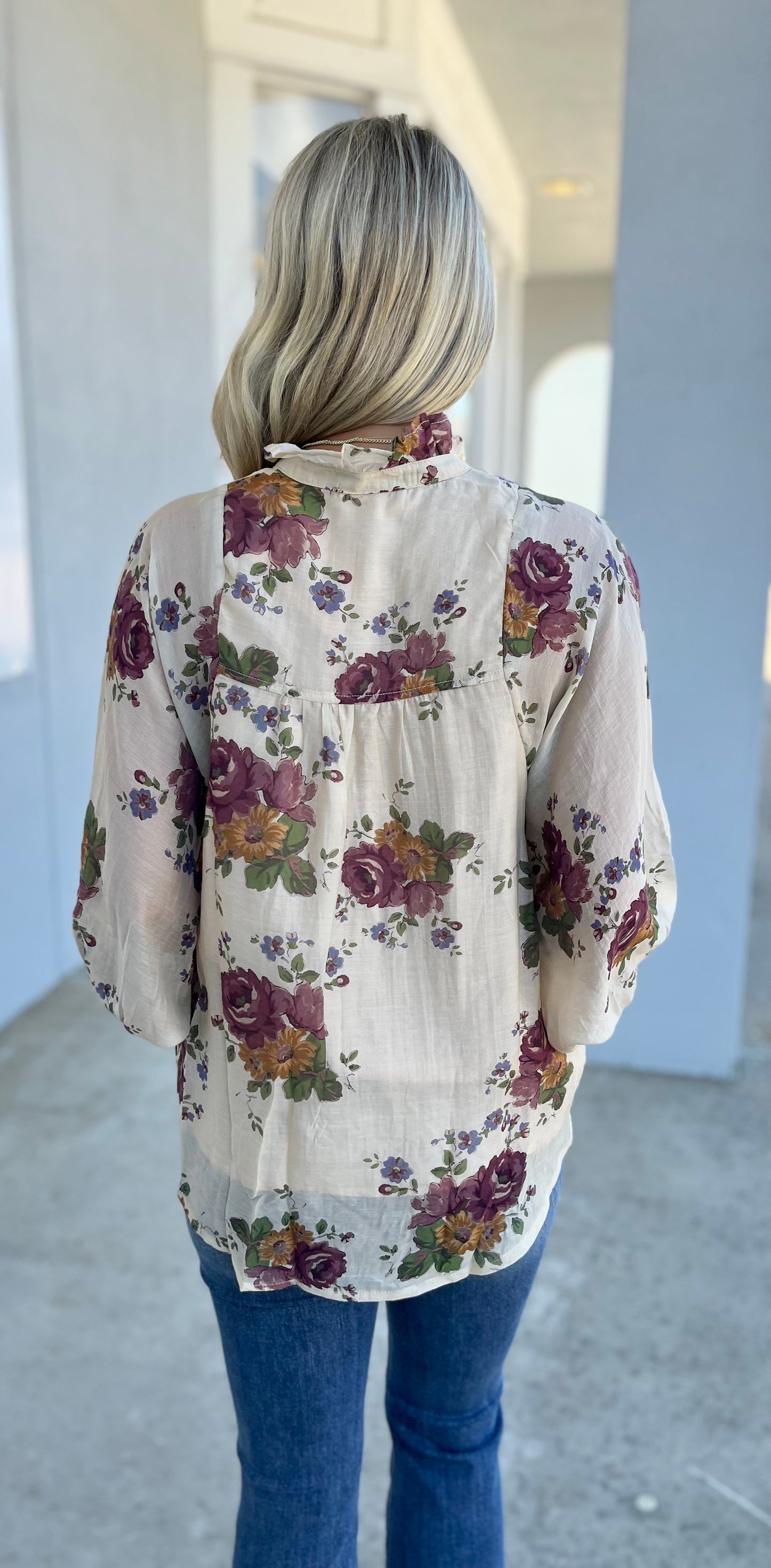 Ecru Floral Button Top