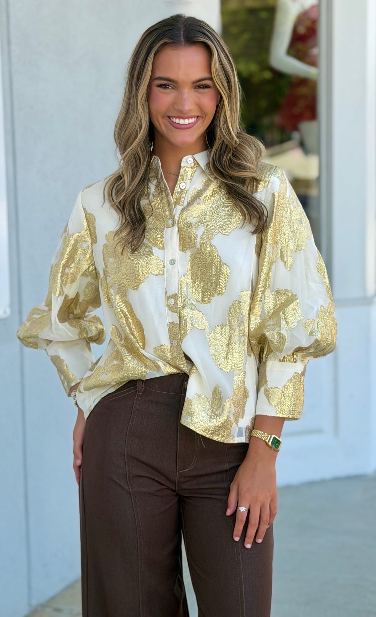 Ivory/Gold Flower Top