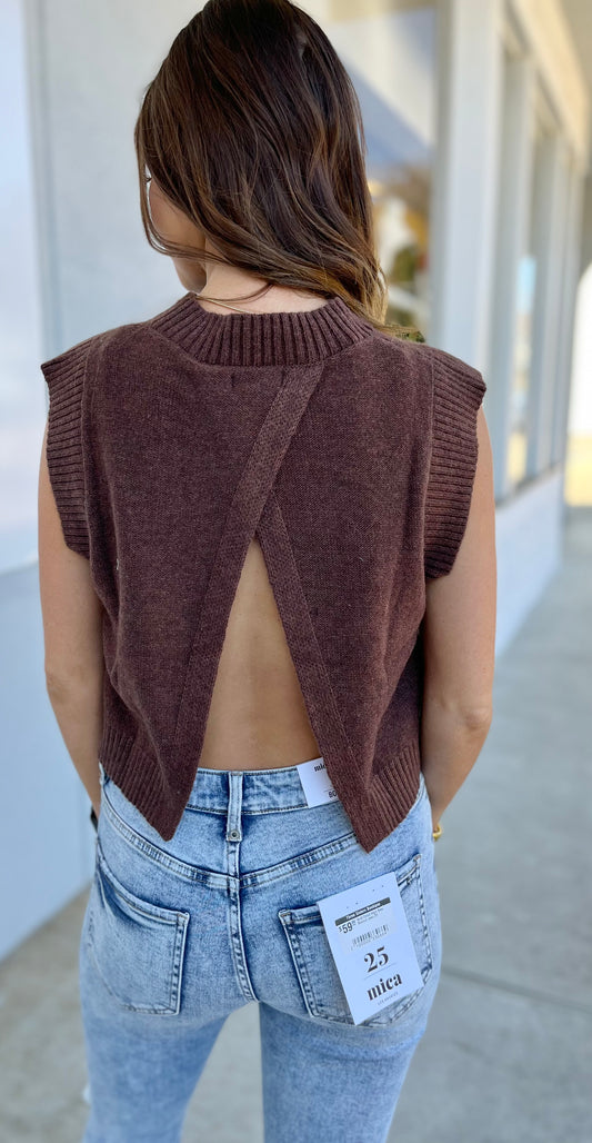 Chocolate Knit Sleeveless Top With Open Back