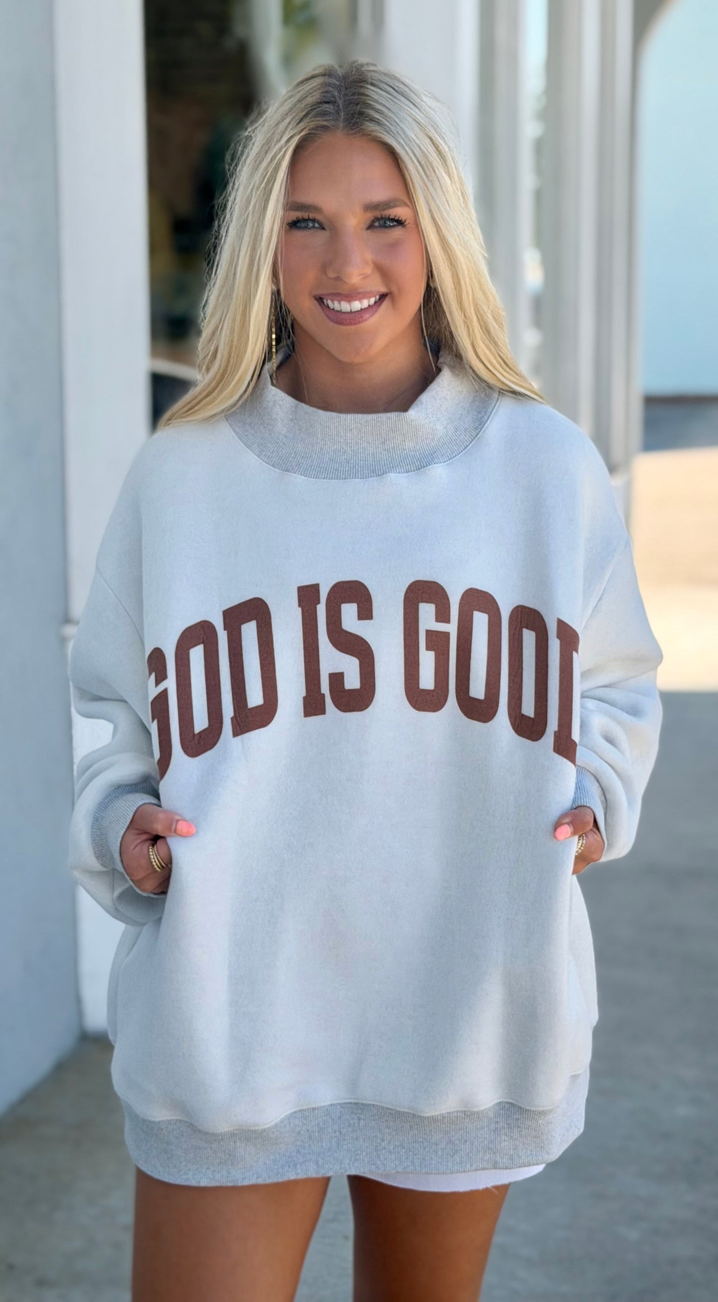 Jesus/God Is Good Reversible Sweatshirt Grey/Pink