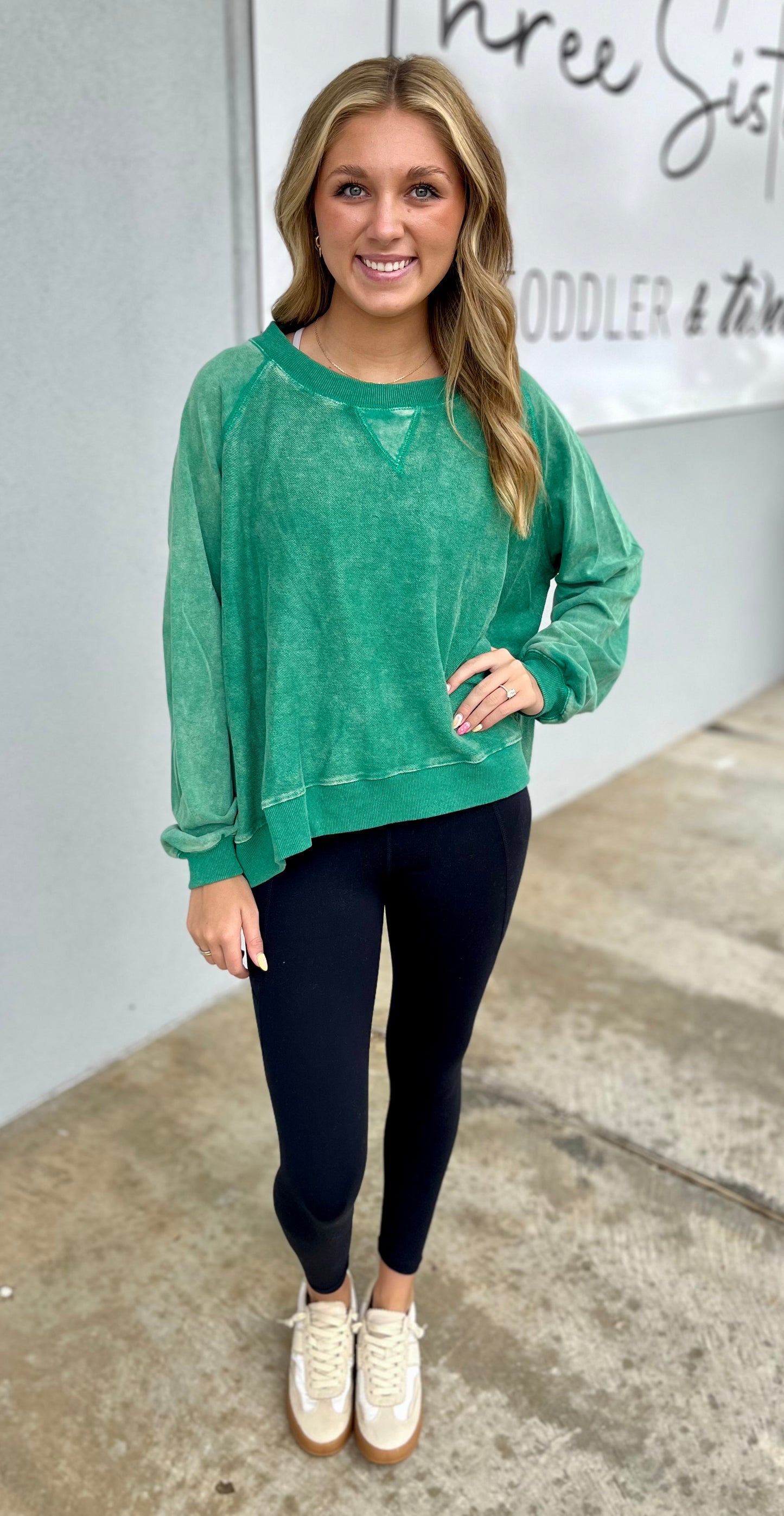 Green French Terry Mineral Washed Oversized Top