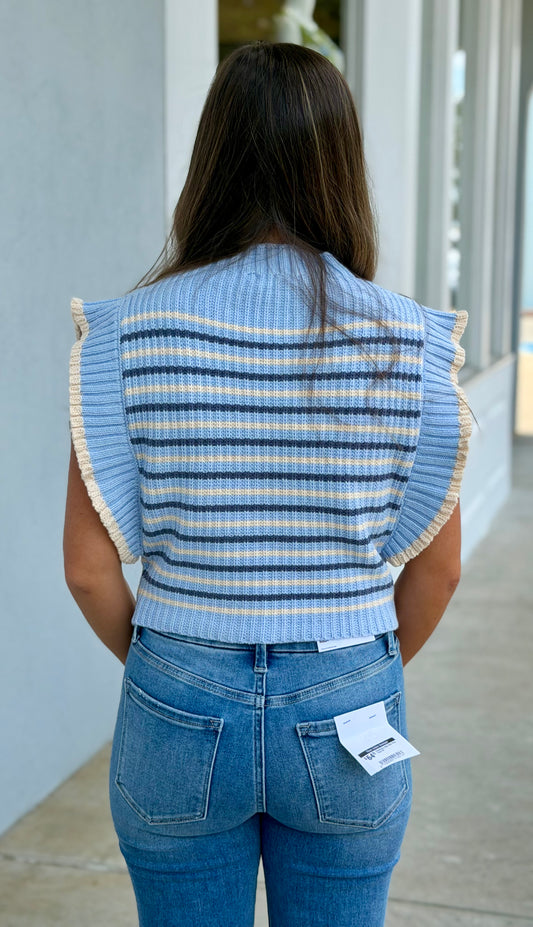 Lt. Blue Striped Knit Sweater