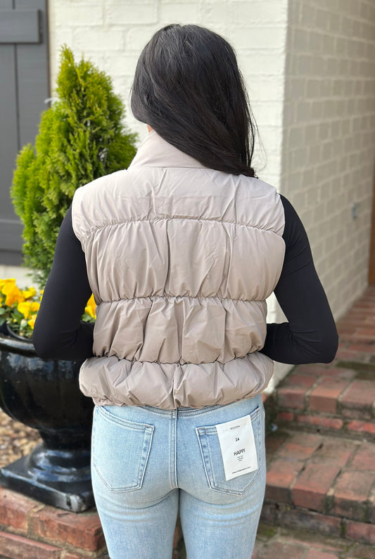 Quilted Zip Puffer Vest, Taupe