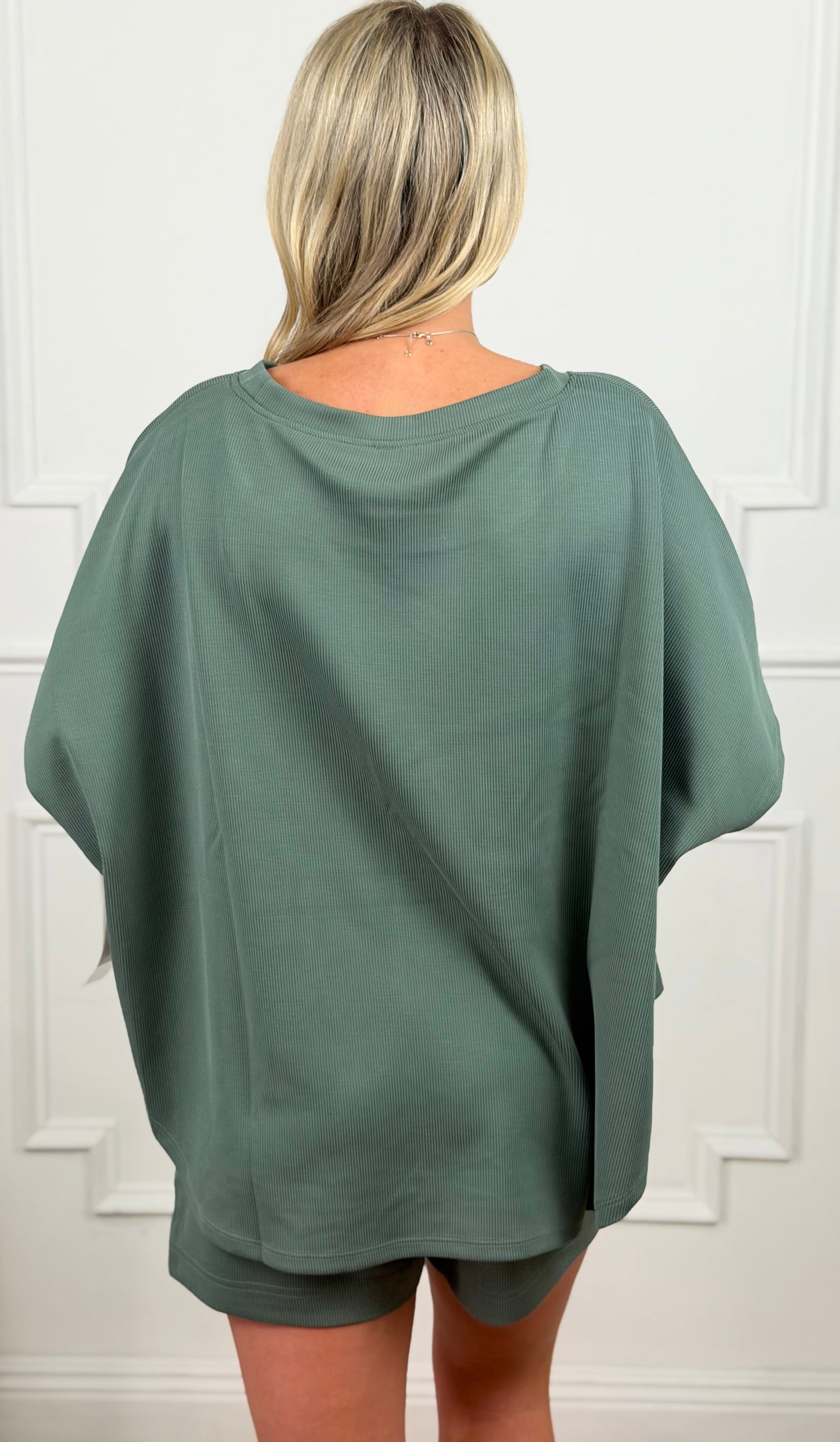 Luxe Sand Wash Rib Dolman Top, Eldergreen