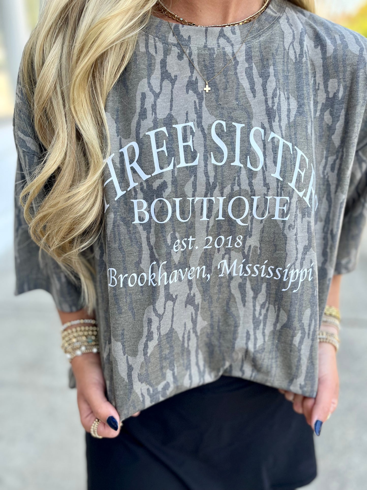 Three Sisters Logo Mossy Oak Camo Tee