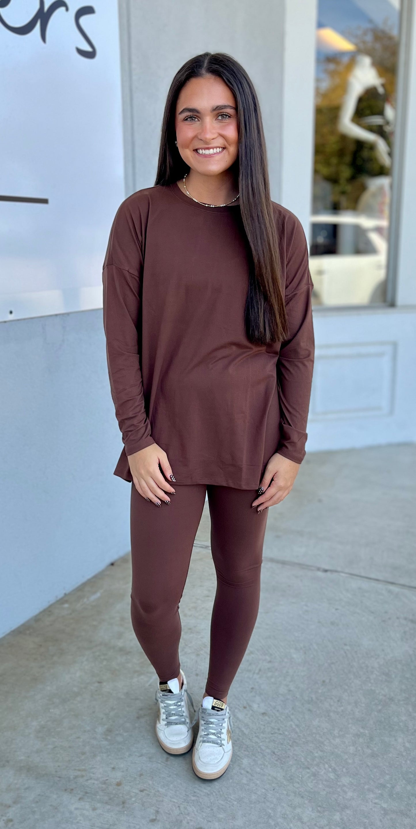 Round Neck LS Tee & Leggings SET, Brown