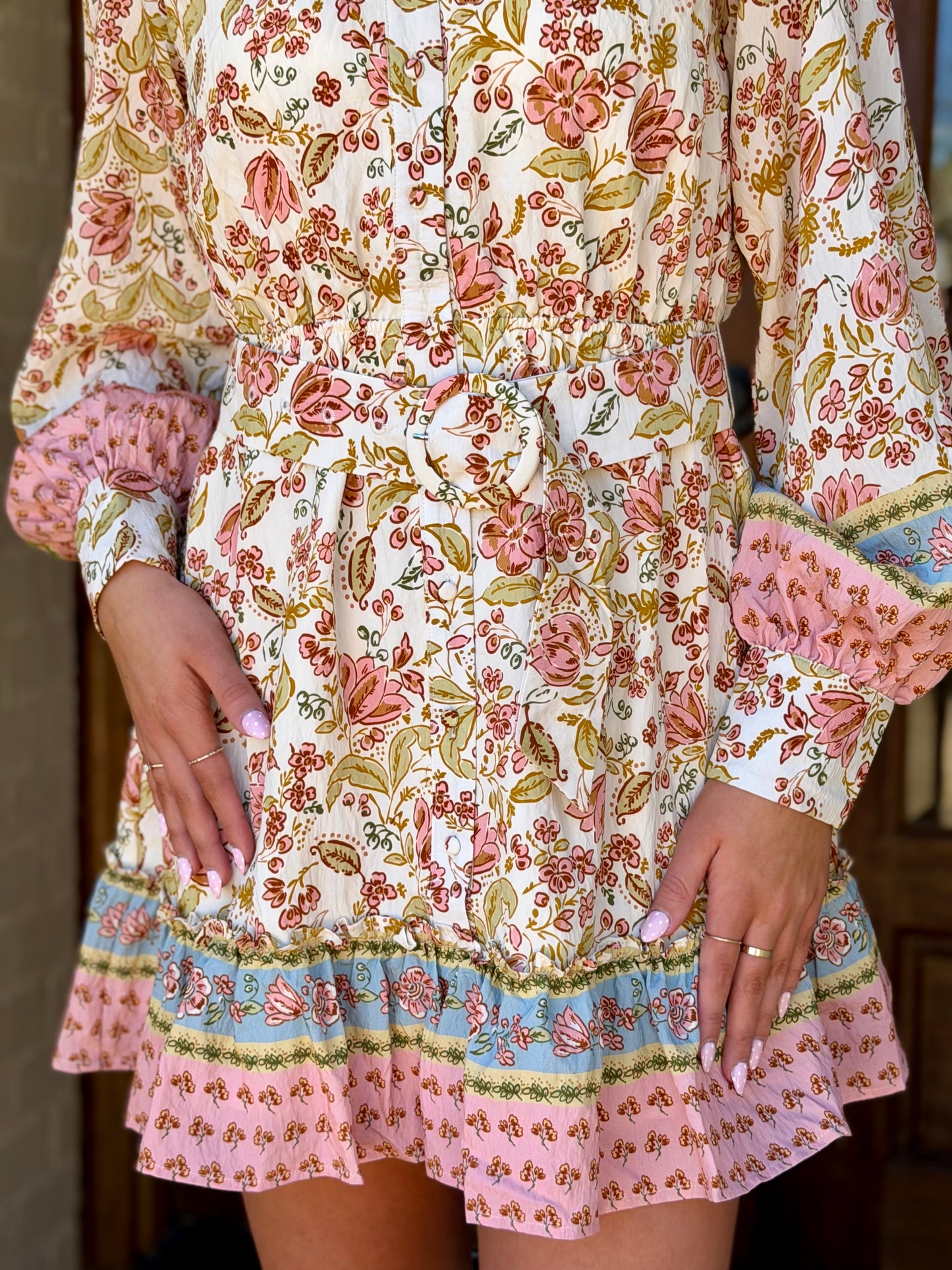 Border Print Self Tie Dress