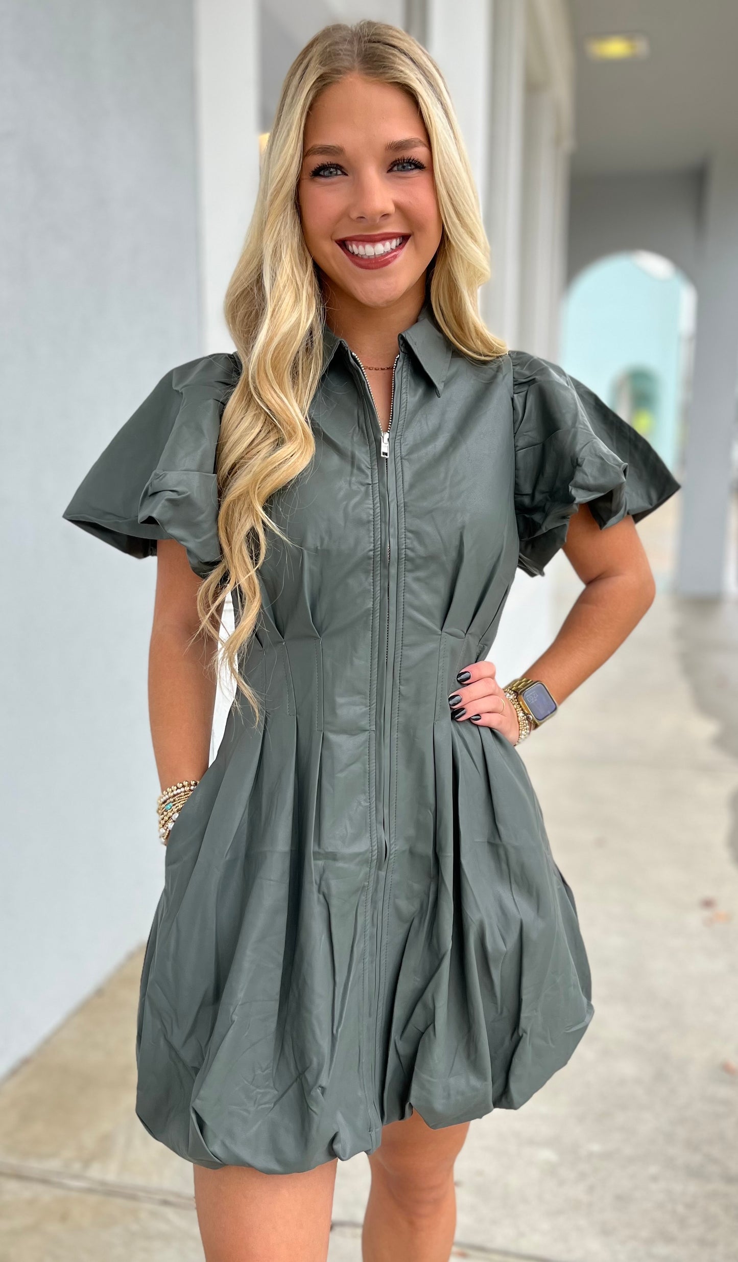 Olive Leather Dress