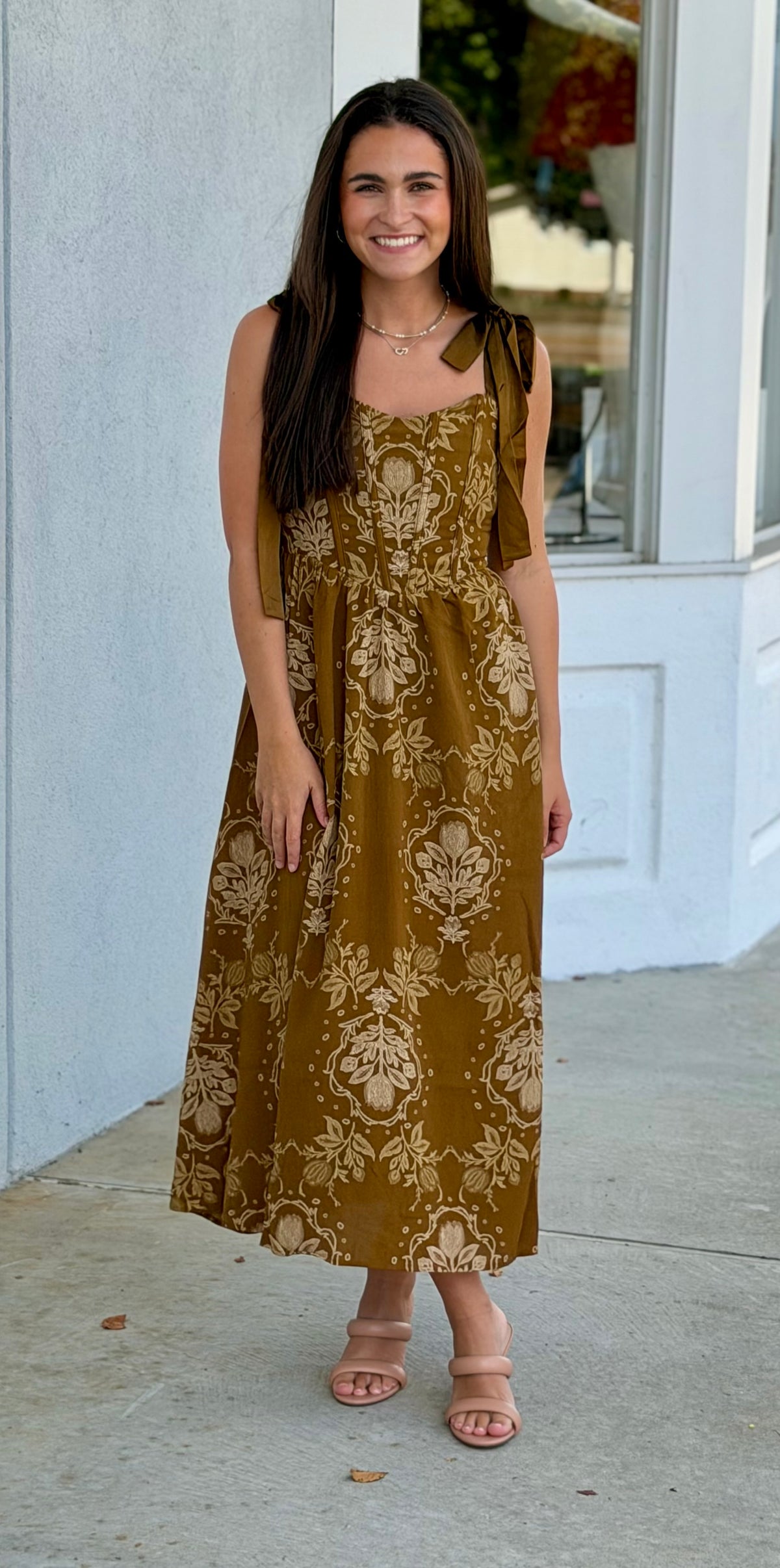 Dark Olive Medallion Midi Dress