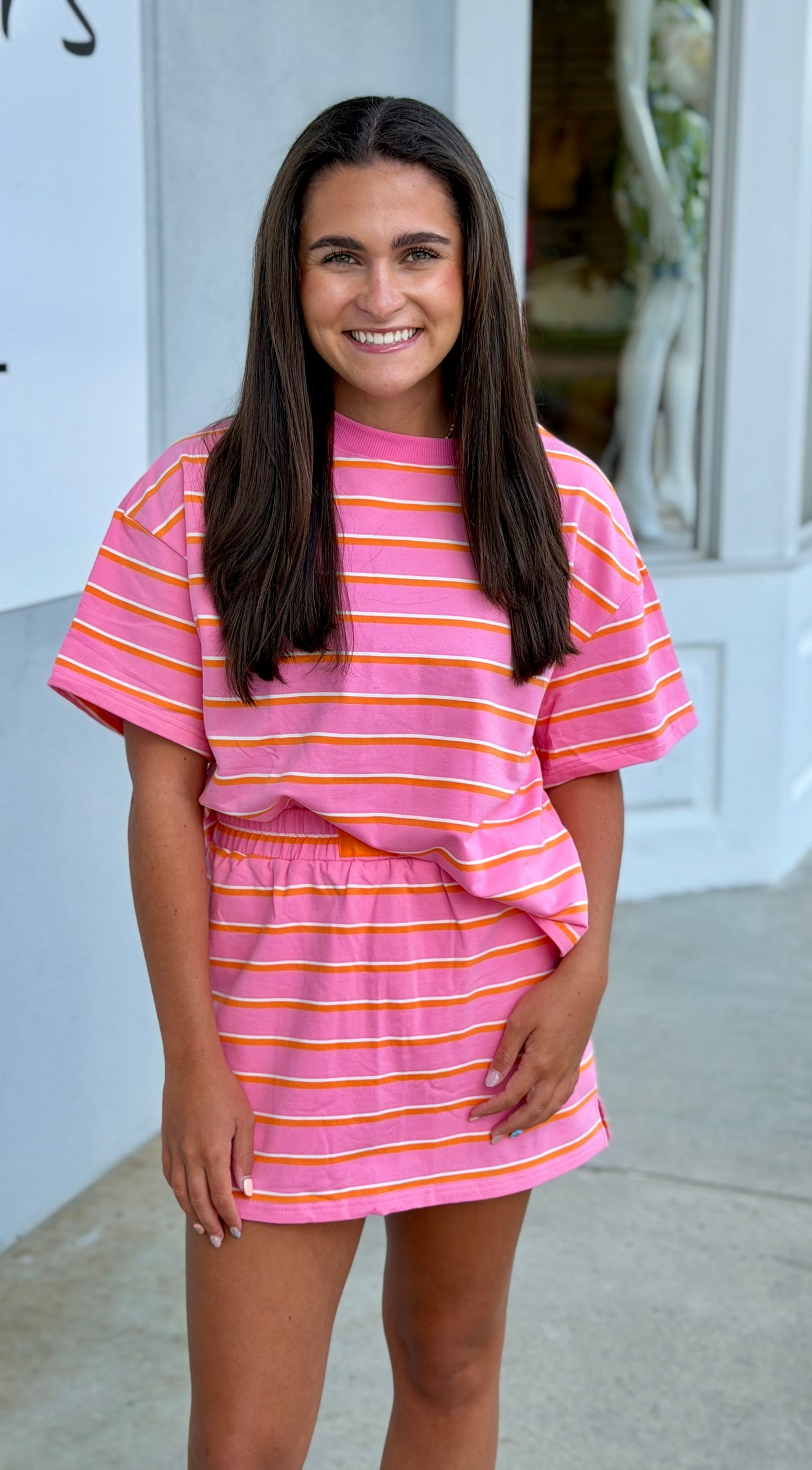 Pink/Orange Striped Boxy Lounge Top