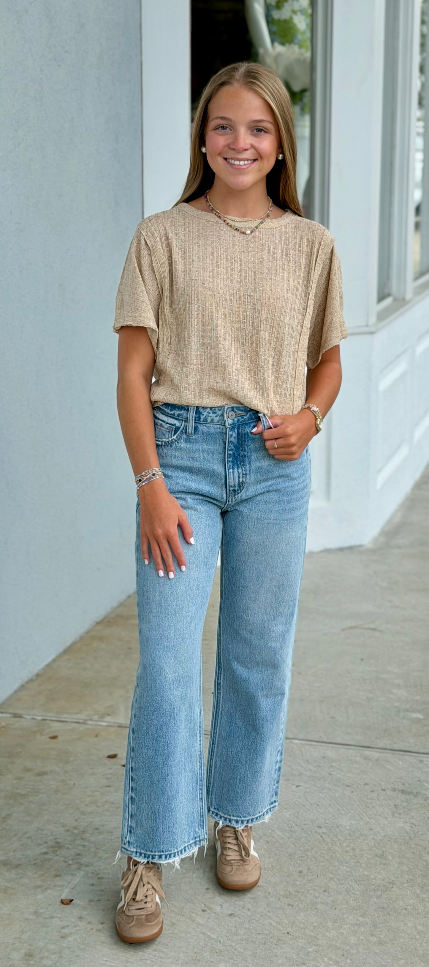 Raw Edge Exposed Seam Crop Top, Mocha