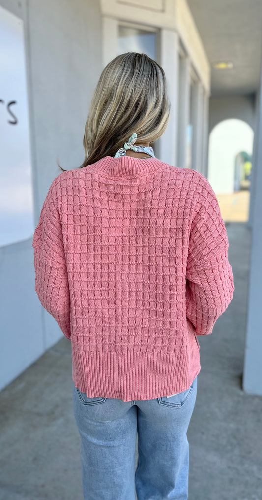 Textured Knit Sweater, Coral