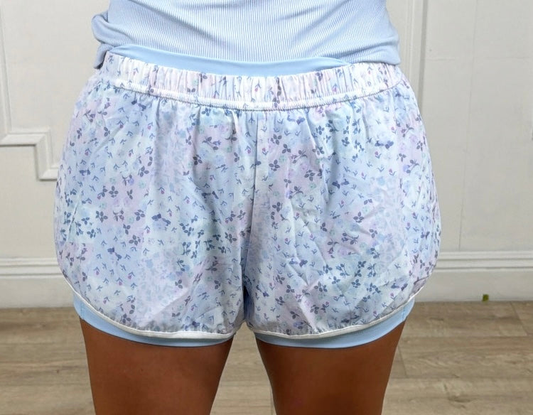 Blue Patchwork Nylon Shorts