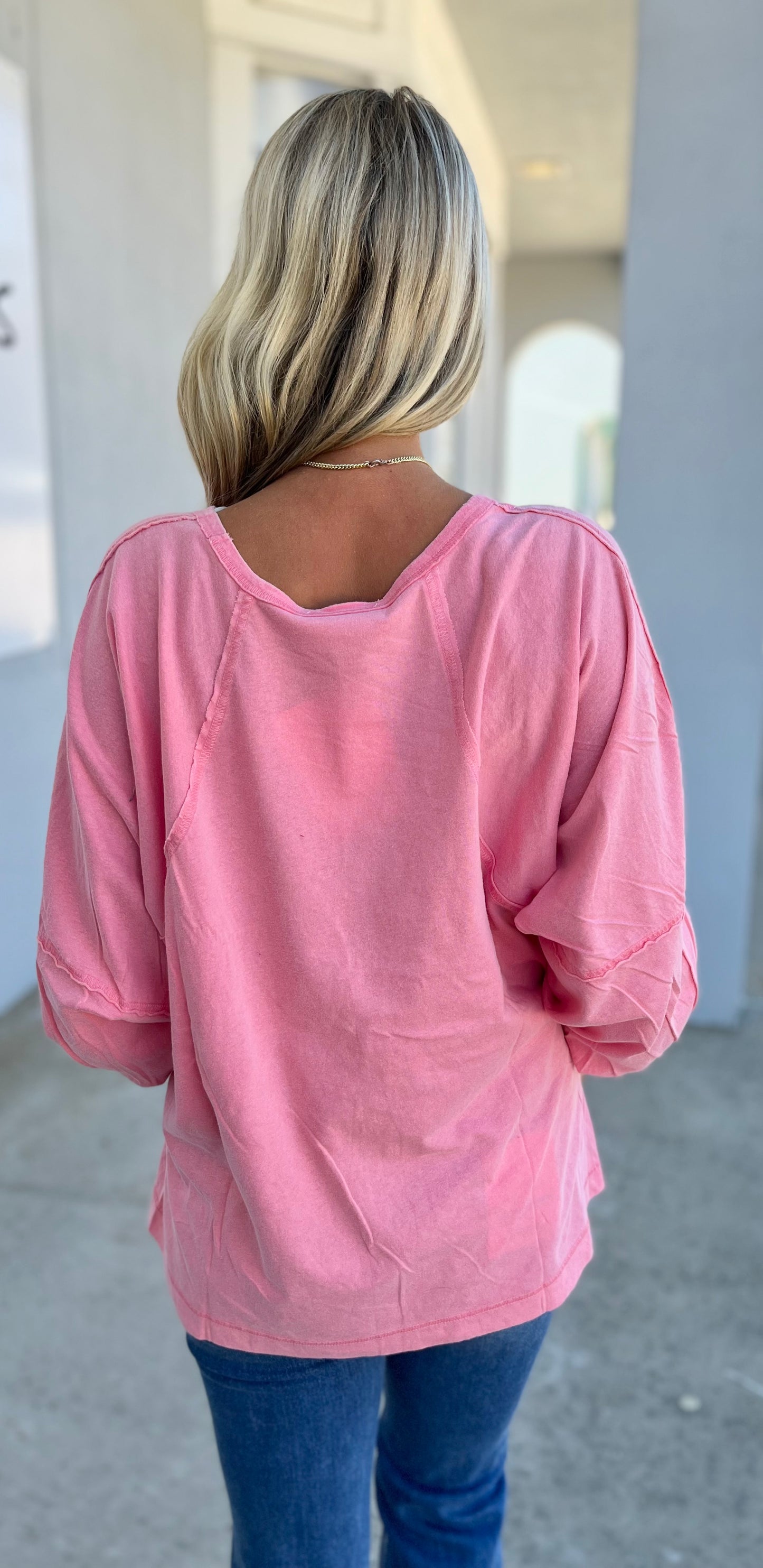 Taffy Pink Oversized Long Sleeve w/Slits