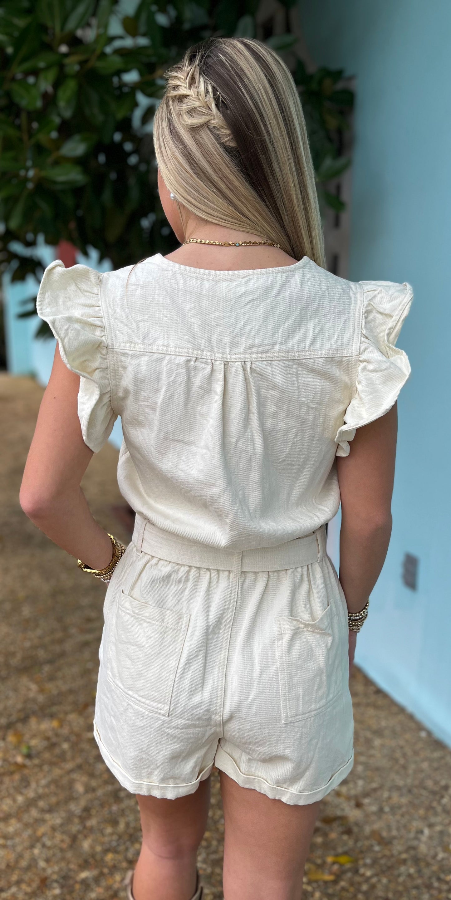 Cream Twill Button Down Romper