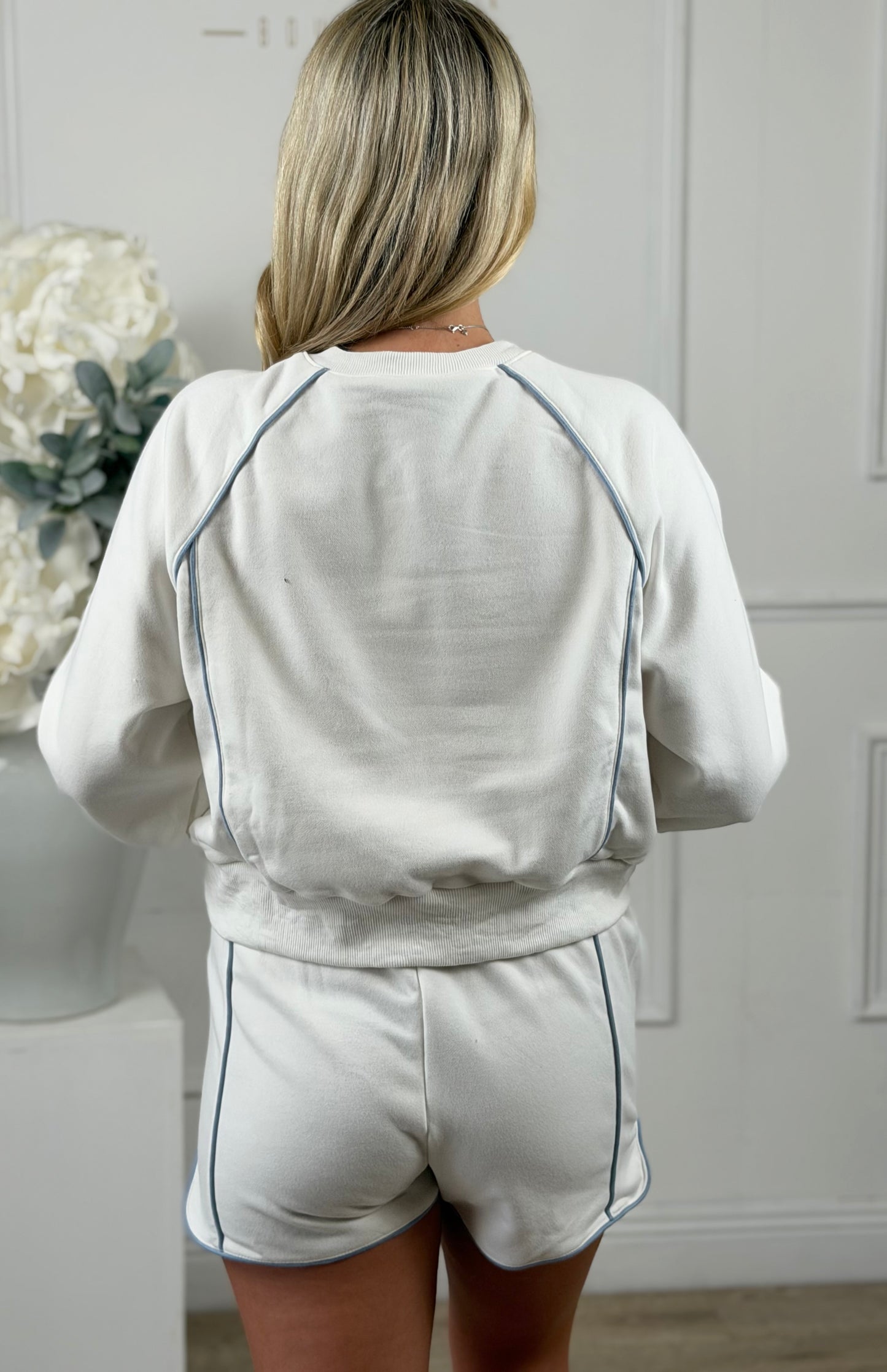 White/Dusty Blue Piped Lounge Set