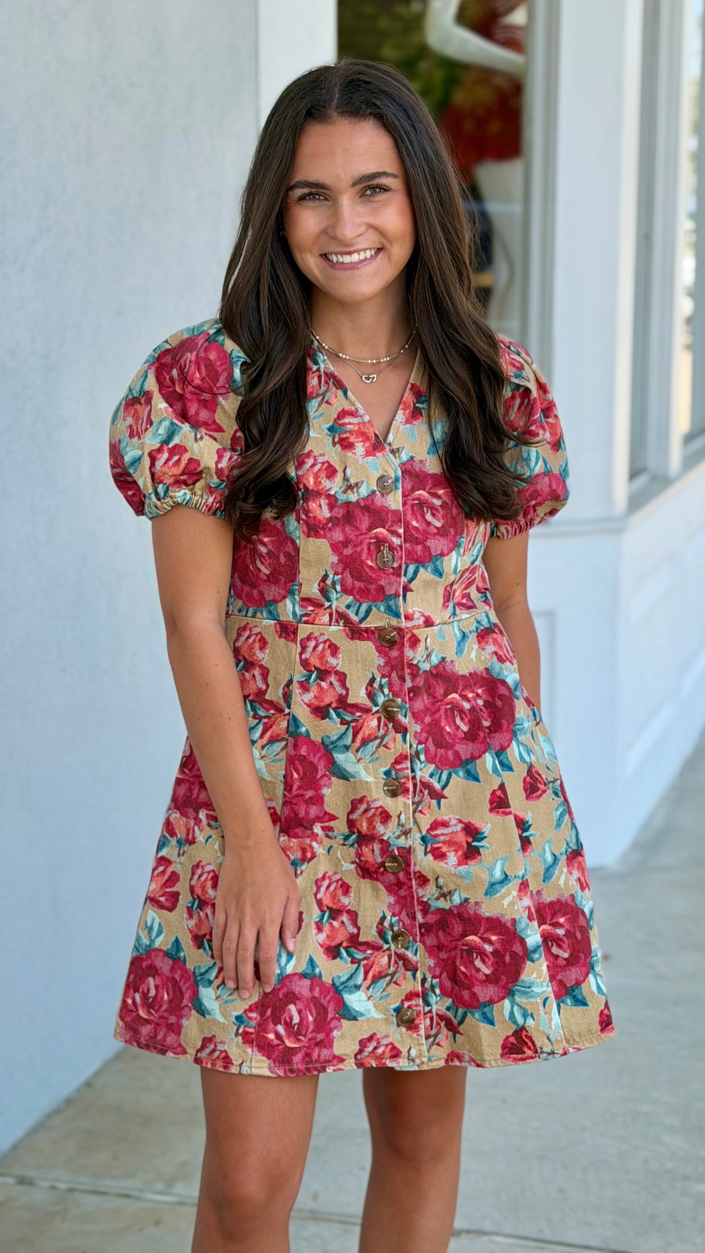 Camel Denim Floral Dress