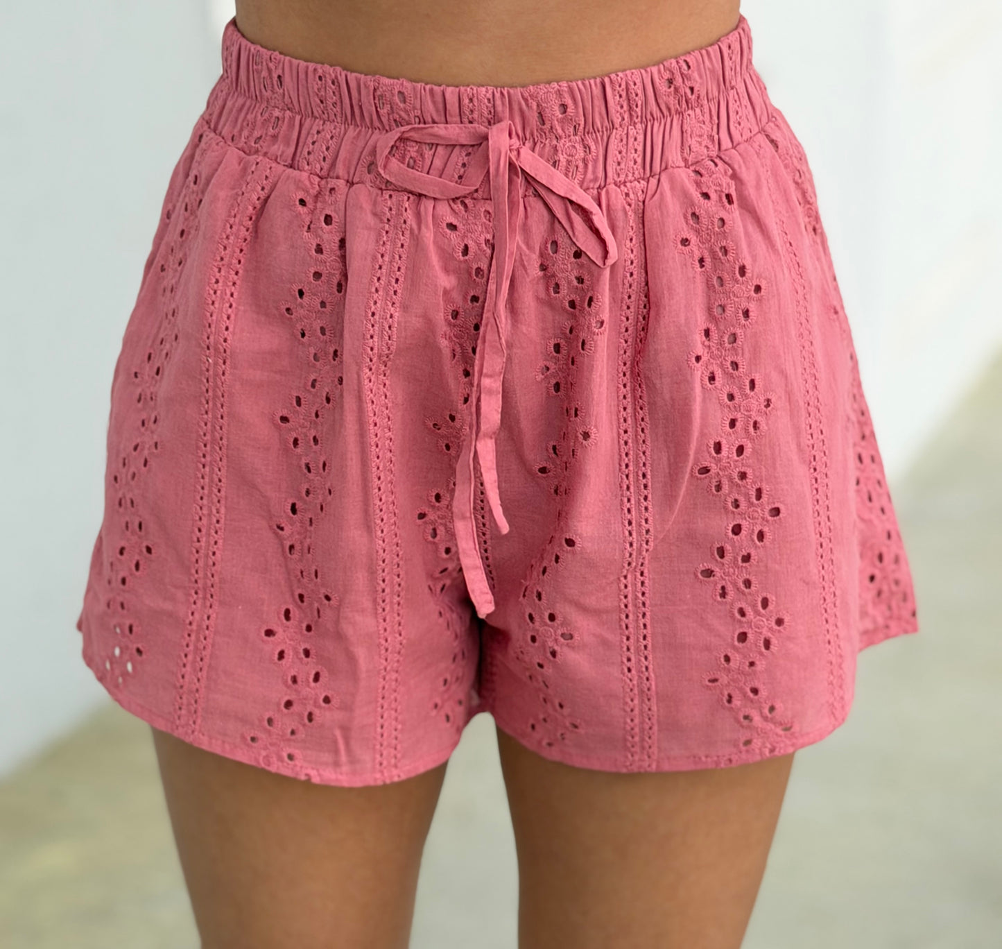 Rose Eyelet Crop Shirt & Shorts SET
