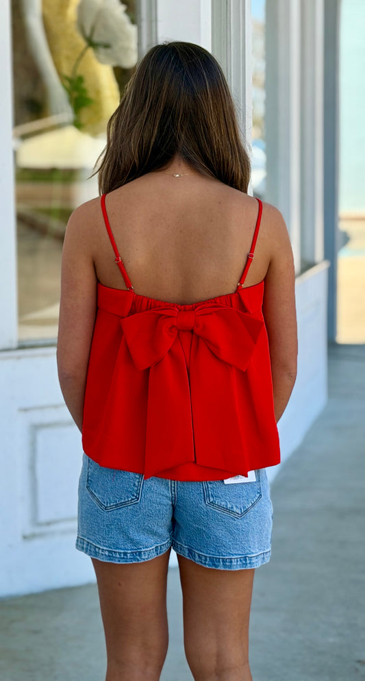 Bow Back Detail Spaghetti Strap Cami , Red