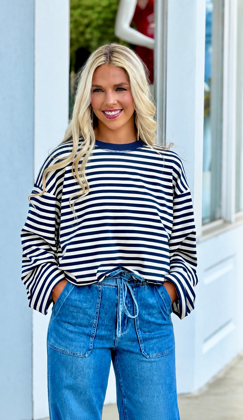Navy/Ivory Stripe Oversized Soft Top