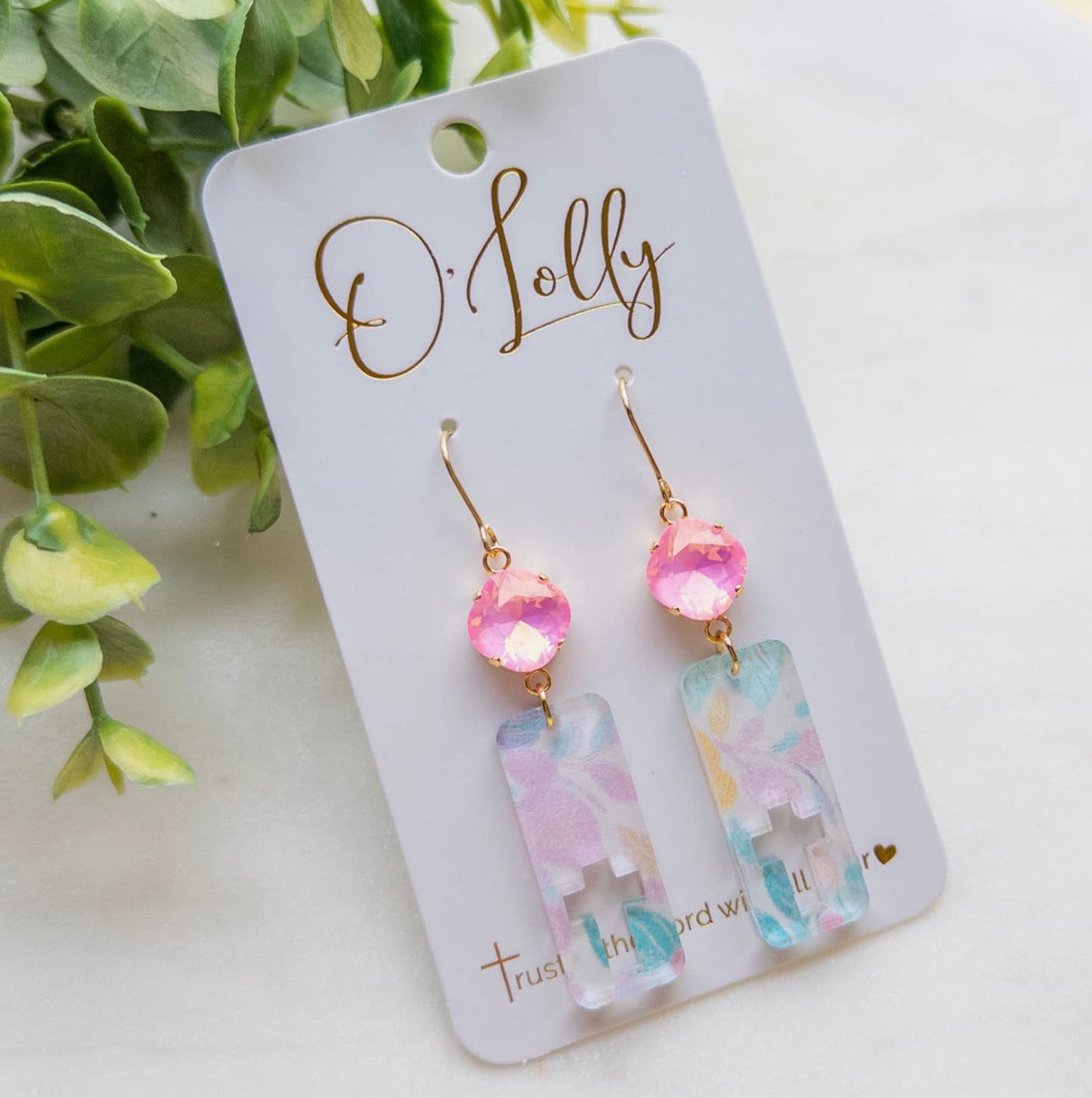Mary Nicole Pink Stone Pastel Earrings
