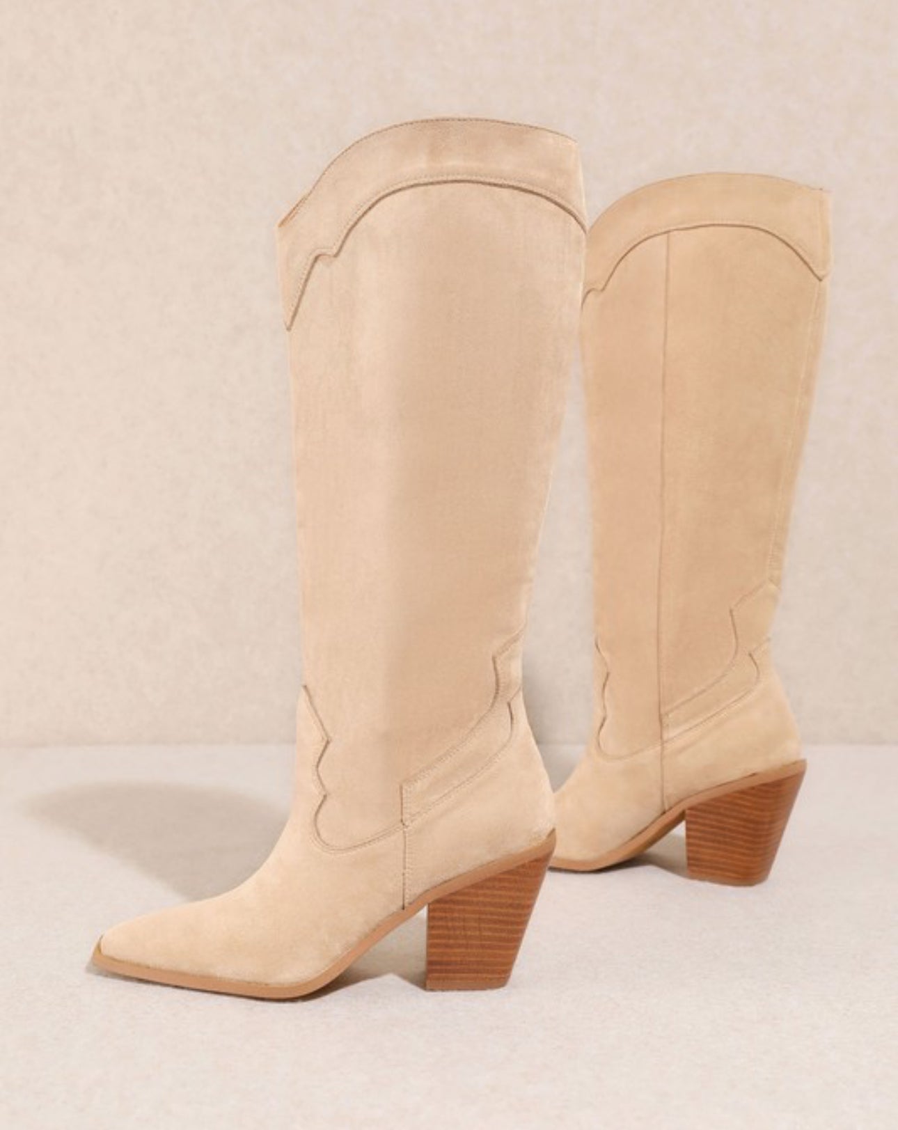 Beige Classy Chunky Heel Knee High Boot