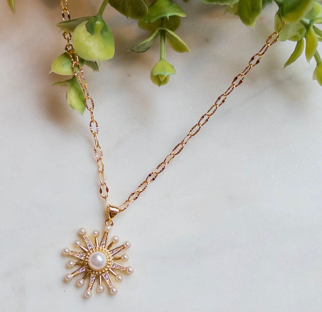 Gold Plated Pearl Burst Necklace