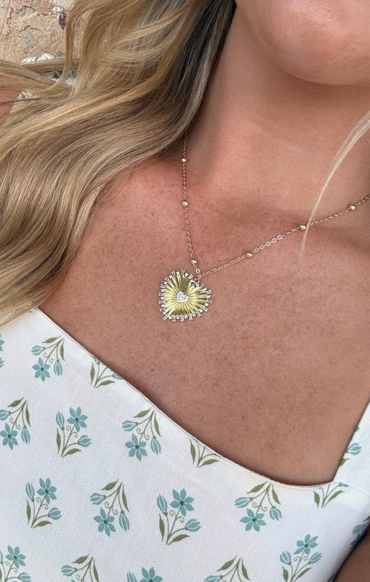 Gold Heart With Diamonds Necklace