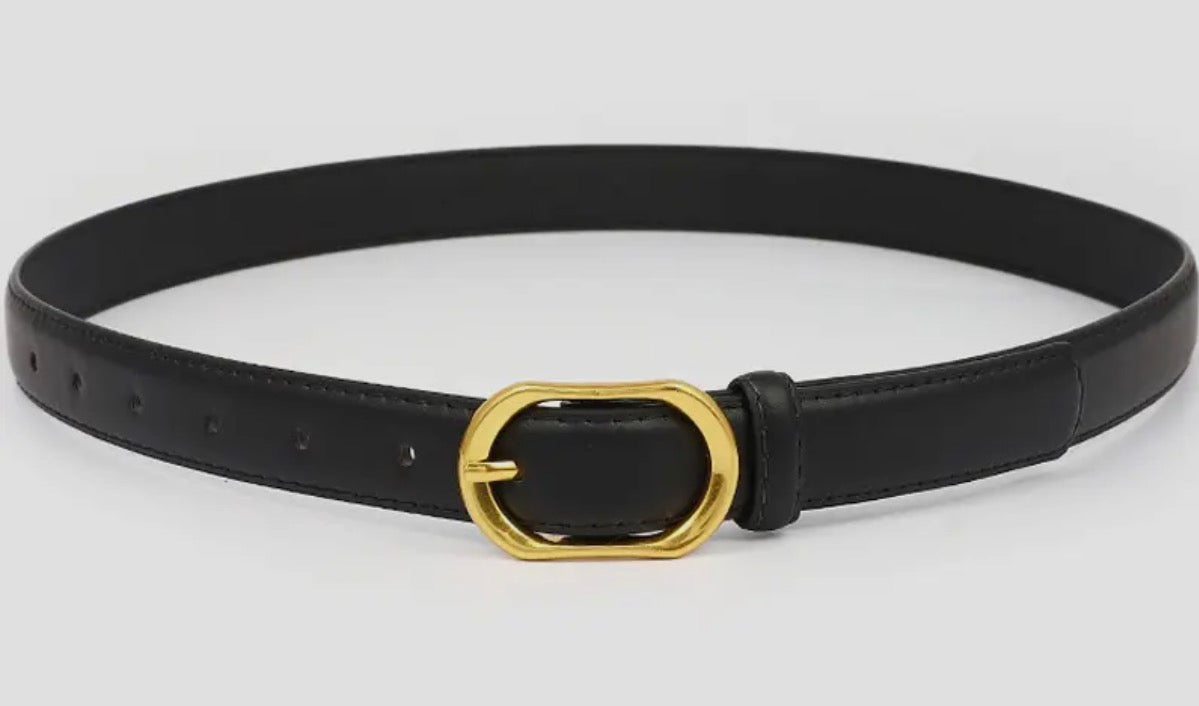 Gold Round Slim Belt , Black