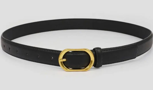 Gold Round Slim Belt , Black