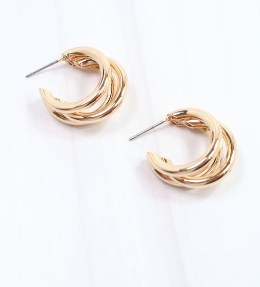 Gold Vigo Triple Hoop Earrings
