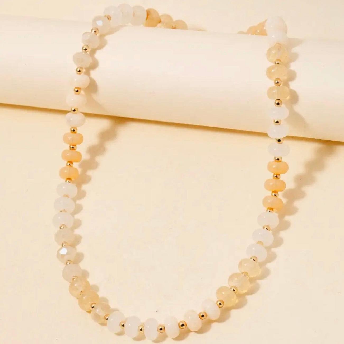 Round Stone Beaded Necklace, NAT