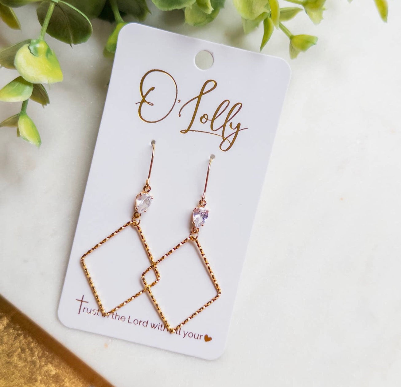 Devin Gold Plated Textured Rhombus Earrings