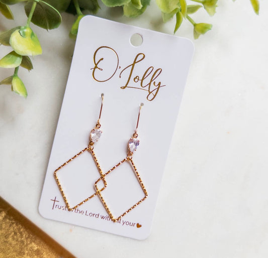Devin Gold Plated Textured Rhombus Earrings