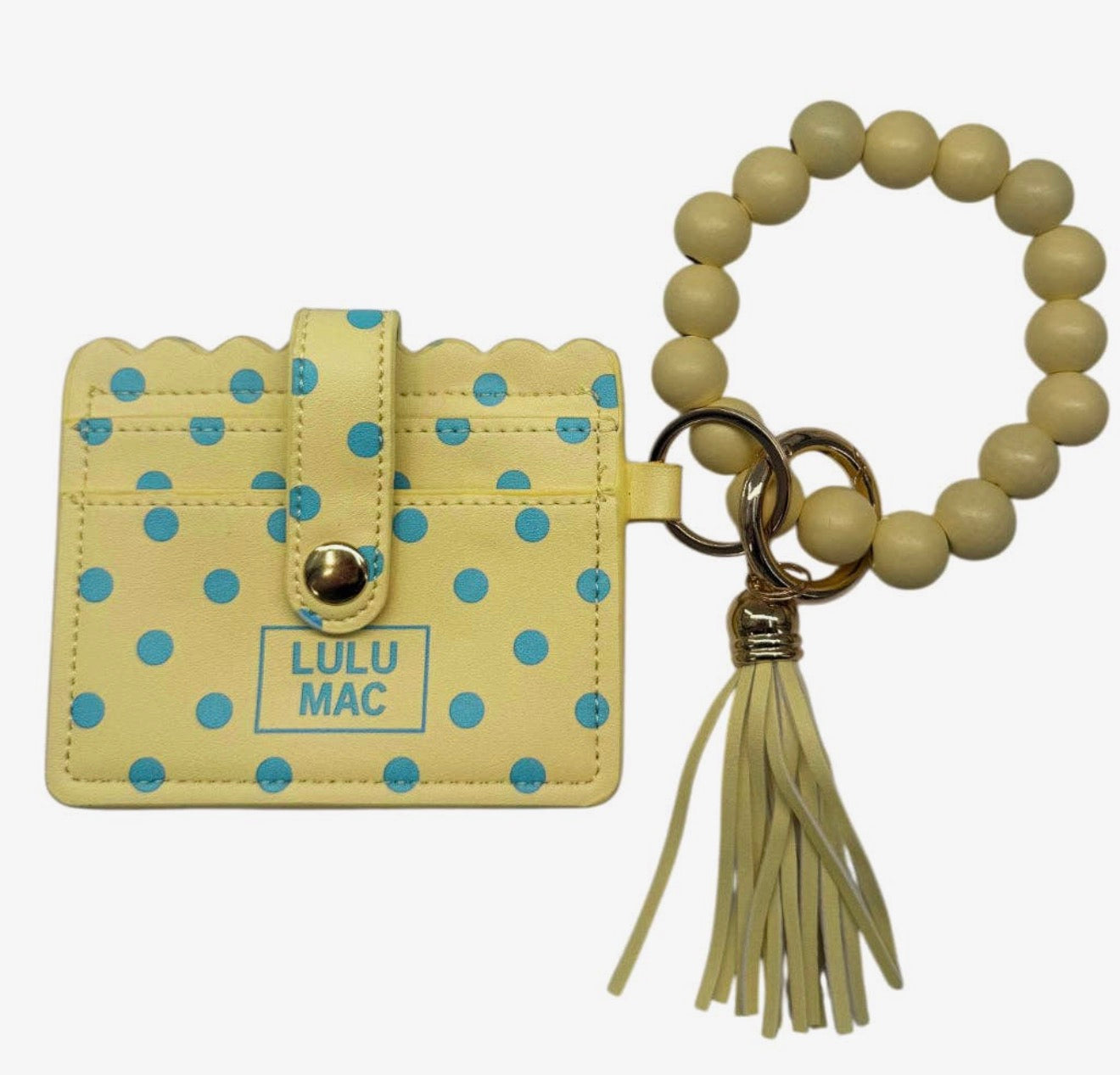 Lulu Mac Beaded Wristlet ID Wallet, Yellow Dot