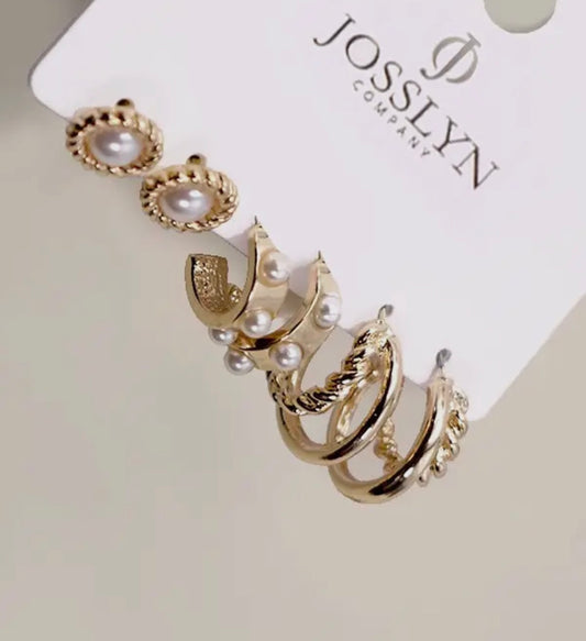 Gold Pearl Hoop Trio